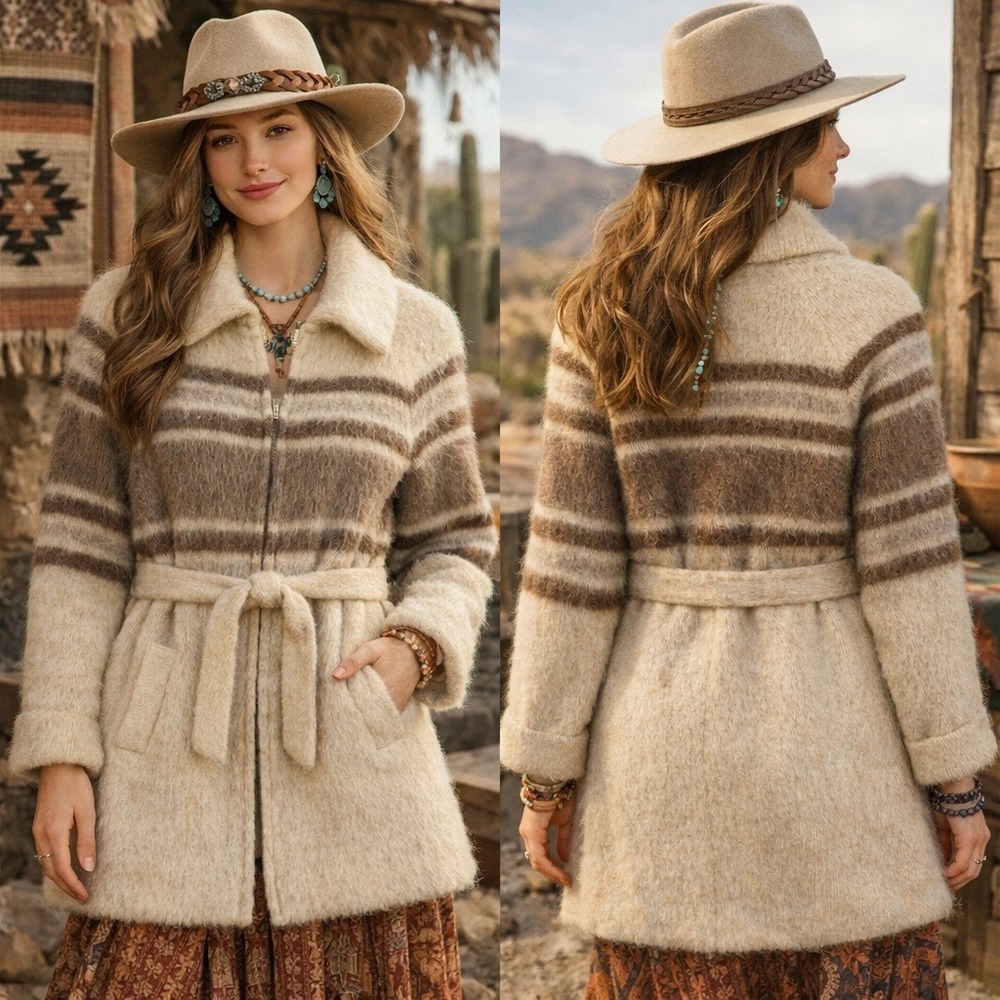 Vintage 70s Hilda Ltd Wool Coat Sz L Icelandic Zip Up Nordic Boho‎ Southwestern